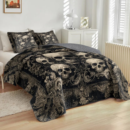 Shineful All Season Quilt 3-Piece Set - Gothic Skull Majesty