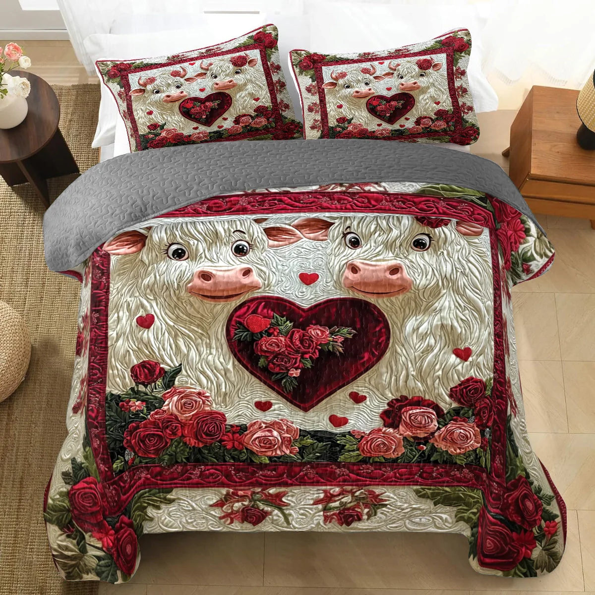 Shineful All Season Quilt 3-Piece Set Valentine Bovine Bliss