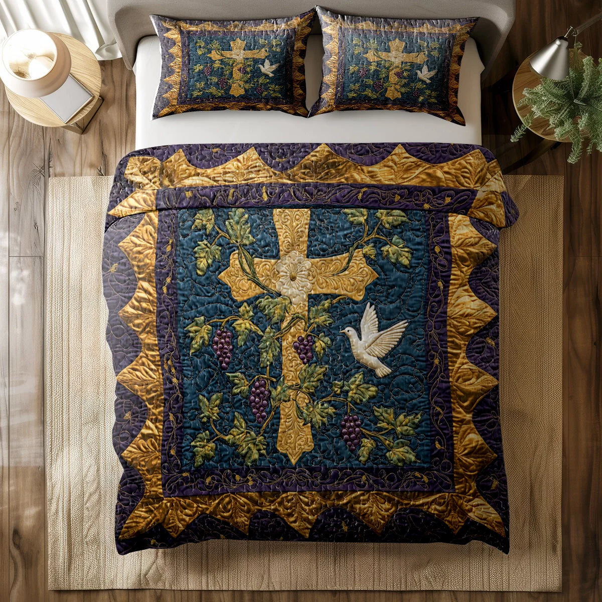 Shineful All Season Quilt 3-Piece Set Golden Cross Serenity