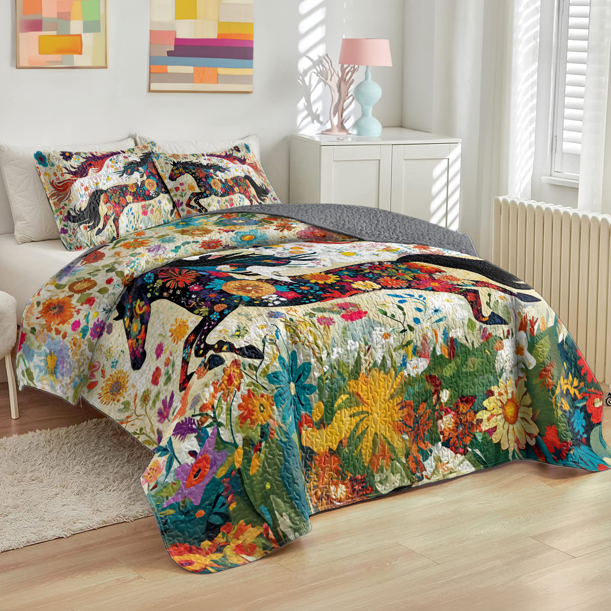 Shineful All Season Quilt 3-Piece Set Flower Racing