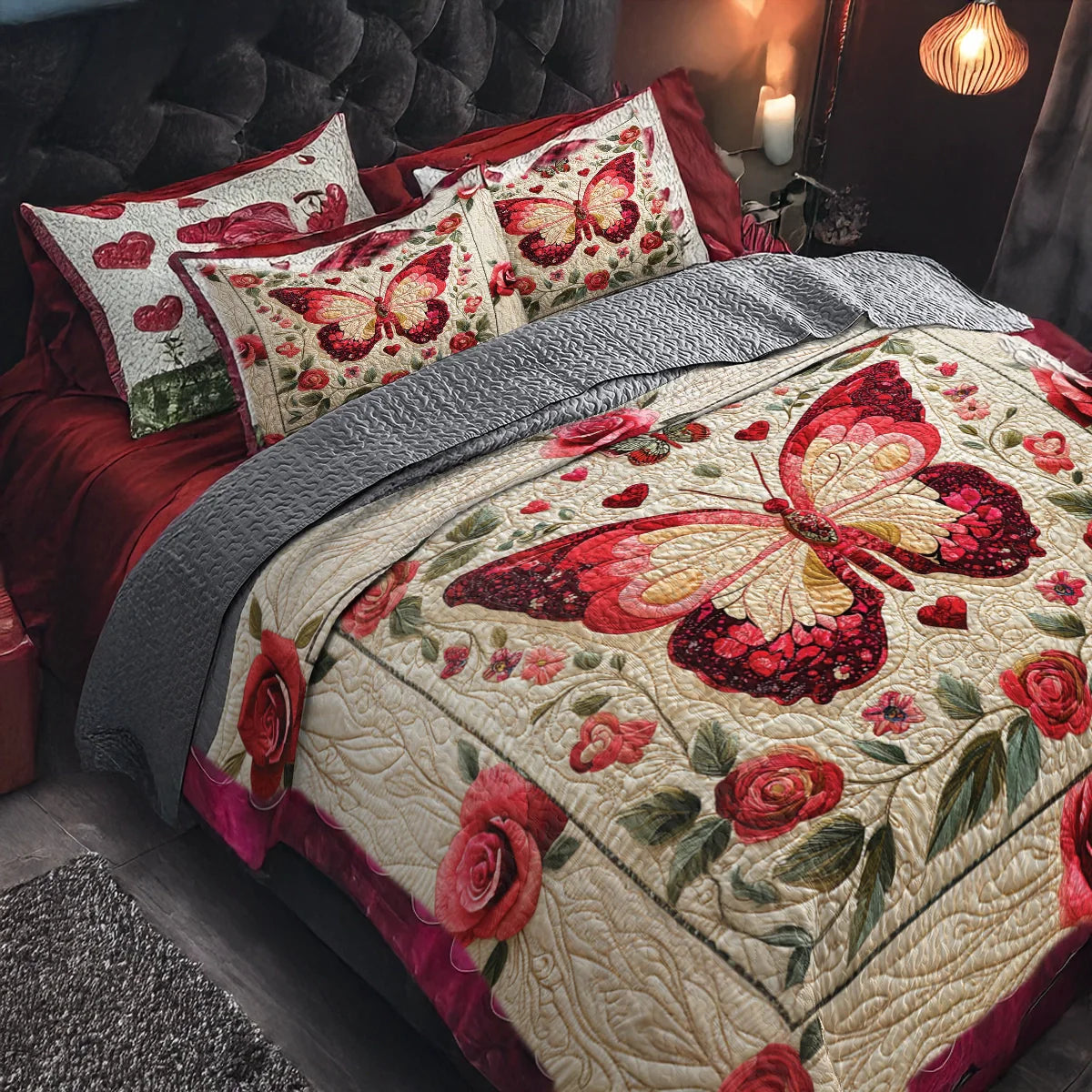 Shineful All Season Quilt 3-Piece Set Romantic Butterfly Bliss