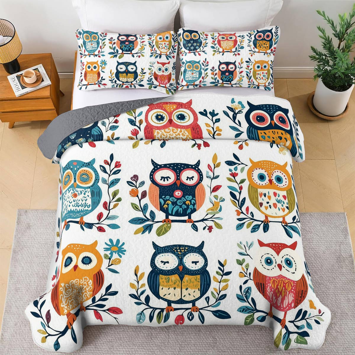 Shineful All Season Quilt 3-Piece Set - Whimsical Owl Harmony