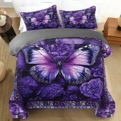 Shineful All Season Quilt 3-Piece Set Butterfly Bliss Purple