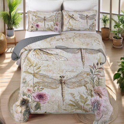 Shineful All Season Quilt 3-Piece Set - Vintage Dragonfly Serenade