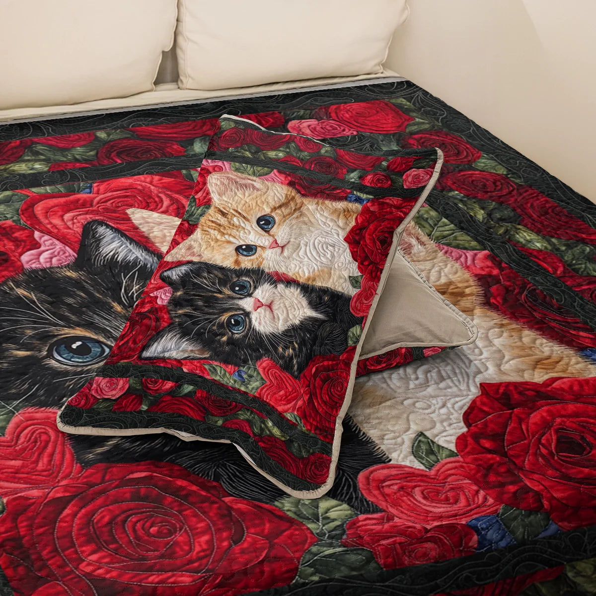 Shineful All Season Quilt 3-Piece Set Cat Purrfect Rose Companions