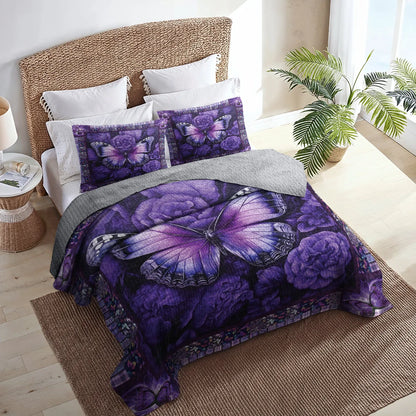 Shineful All Season Quilt 3-Piece Set Butterfly Bliss Purple