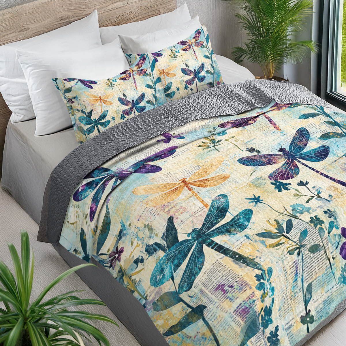 Shineful All Season Quilt 3-Piece Set - Dragonfly's Serenity