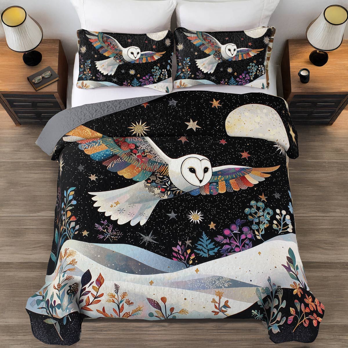 Shineful All Season Quilt 3-Piece Set - Celestial Flight Owl