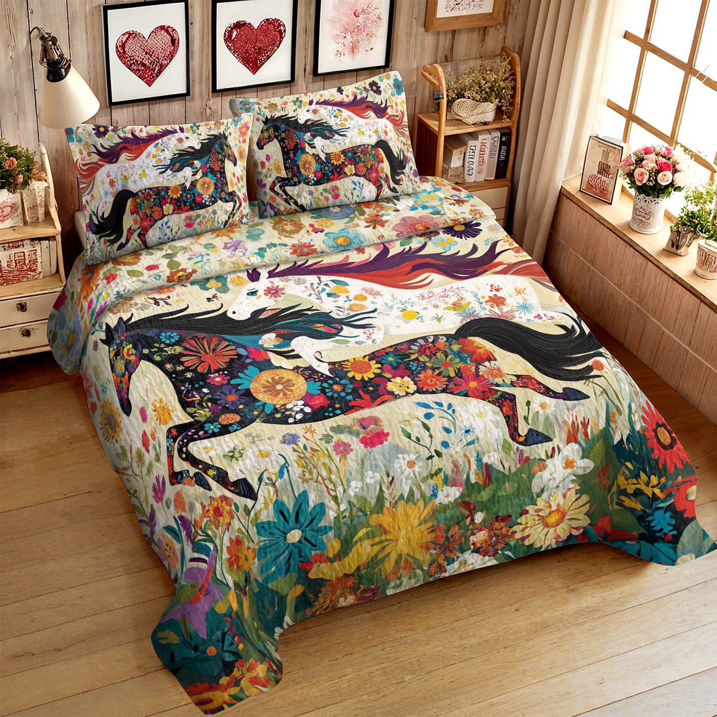 Shineful All Season Quilt 3-Piece Set Flower Racing