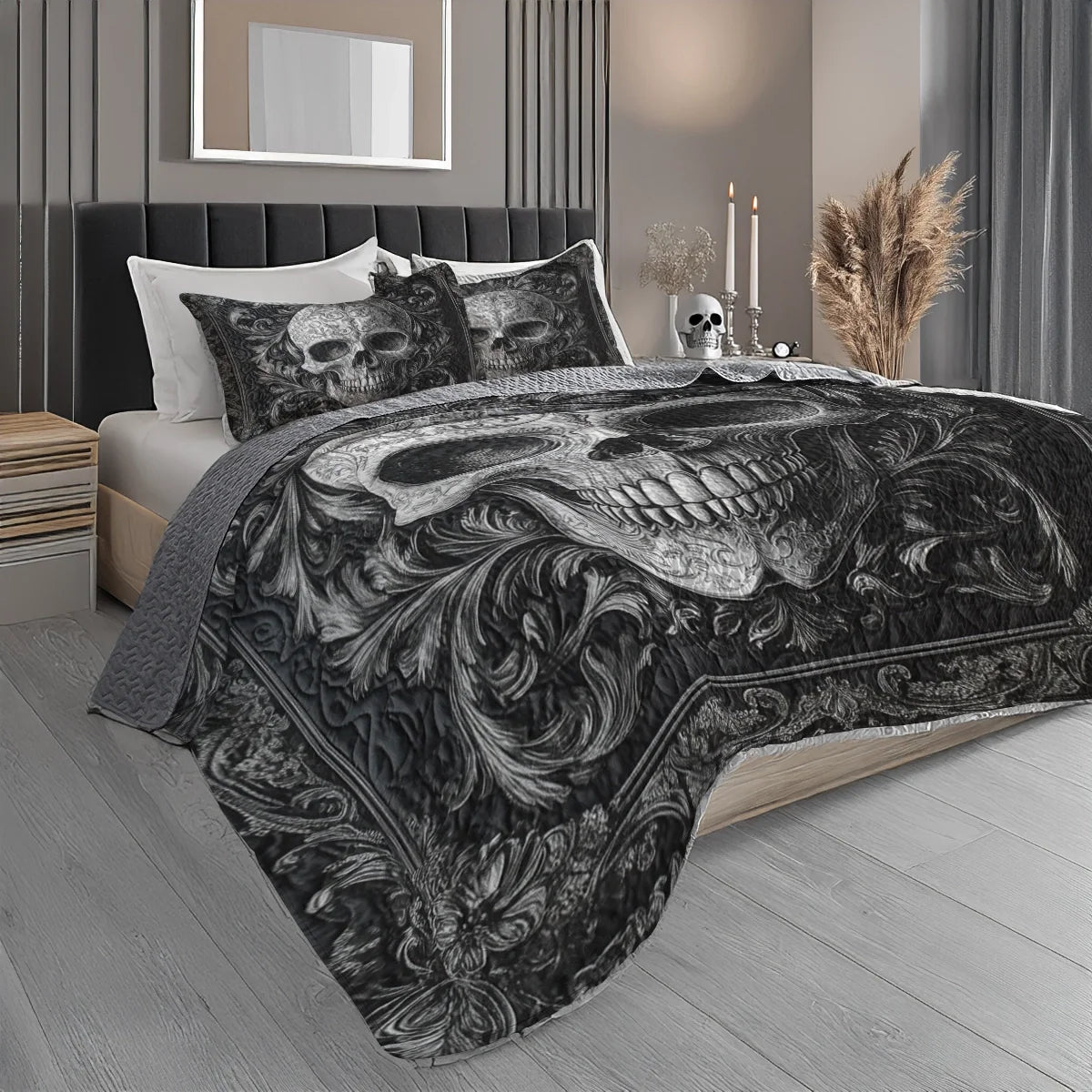 Shineful All Season Quilt 3-Piece Set - Mystic Shadows Skull