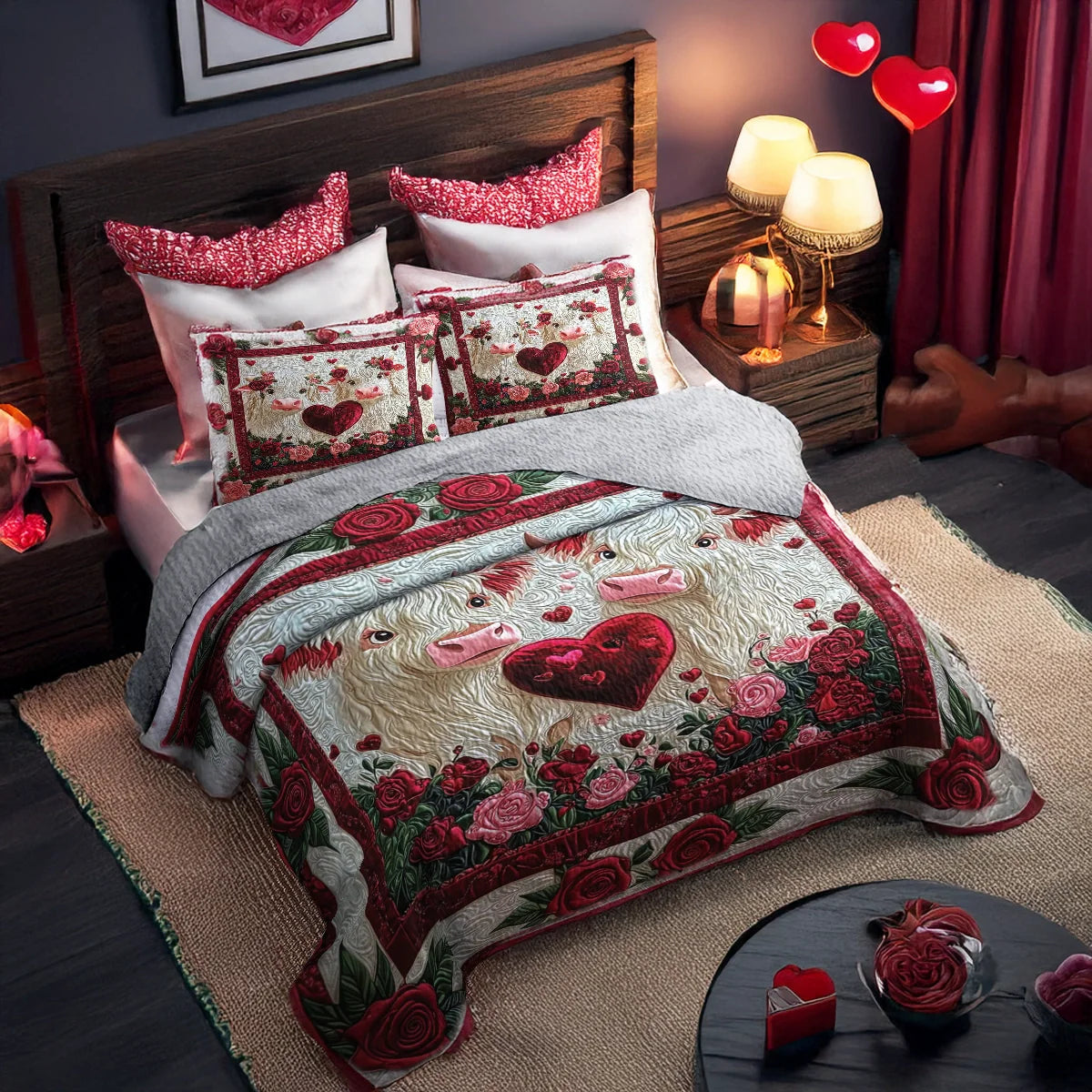 Shineful All Season Quilt 3-Piece Set Valentine Adorable Cow