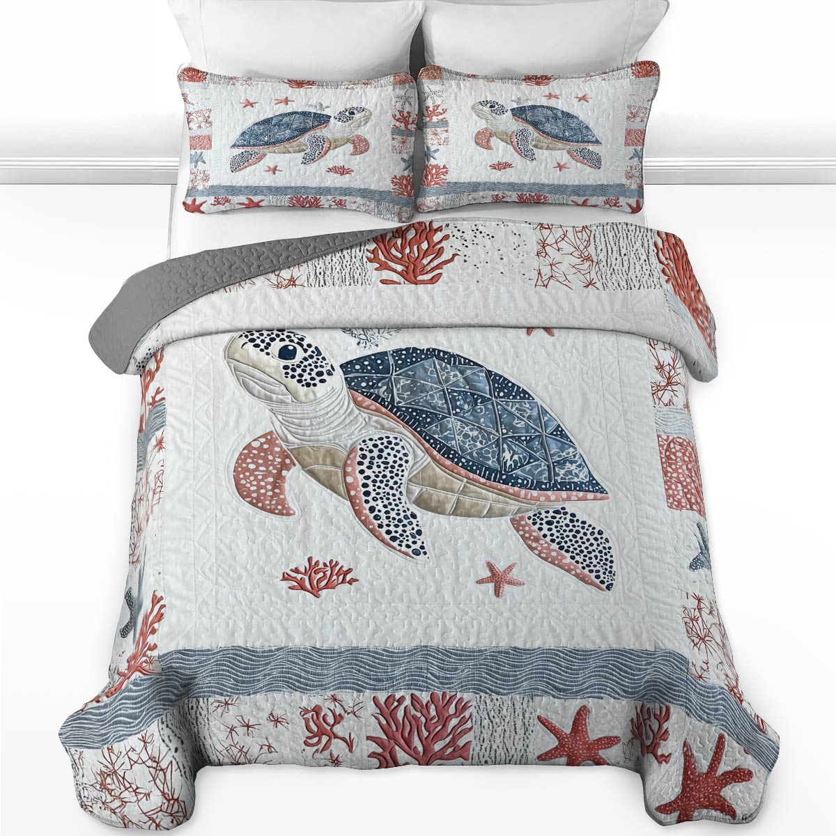 Shineful All Season Quilt 3-Piece Set - Oceanic Star Turtle