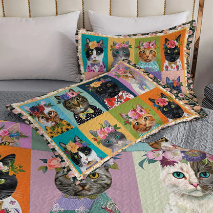 Shineful All Season Quilt 3-Piece Set Floral Cat Fantasy