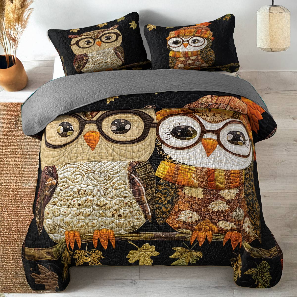 Shineful All Season Quilt 3-Piece Set - Autumn Owl Harmony