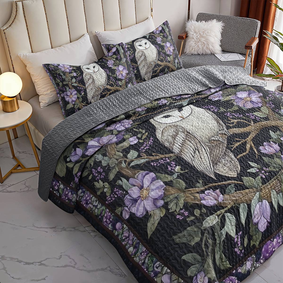 Shineful All Season Quilt 3-Piece Set - Twilight Bloom Owl