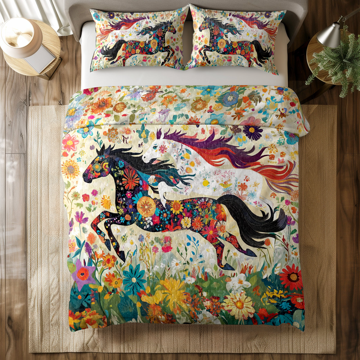 Shineful All Season Quilt 3-Piece Set Flower Racing