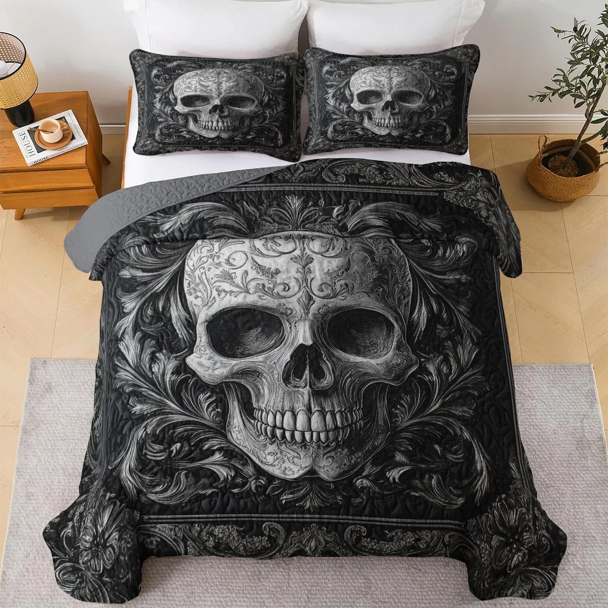 Shineful All Season Quilt 3-Piece Set - Mystic Shadows Skull