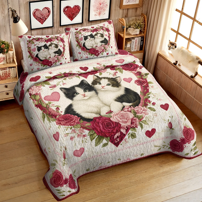 Shineful All Season Quilt 3-Piece Set  Feline Heart Charm