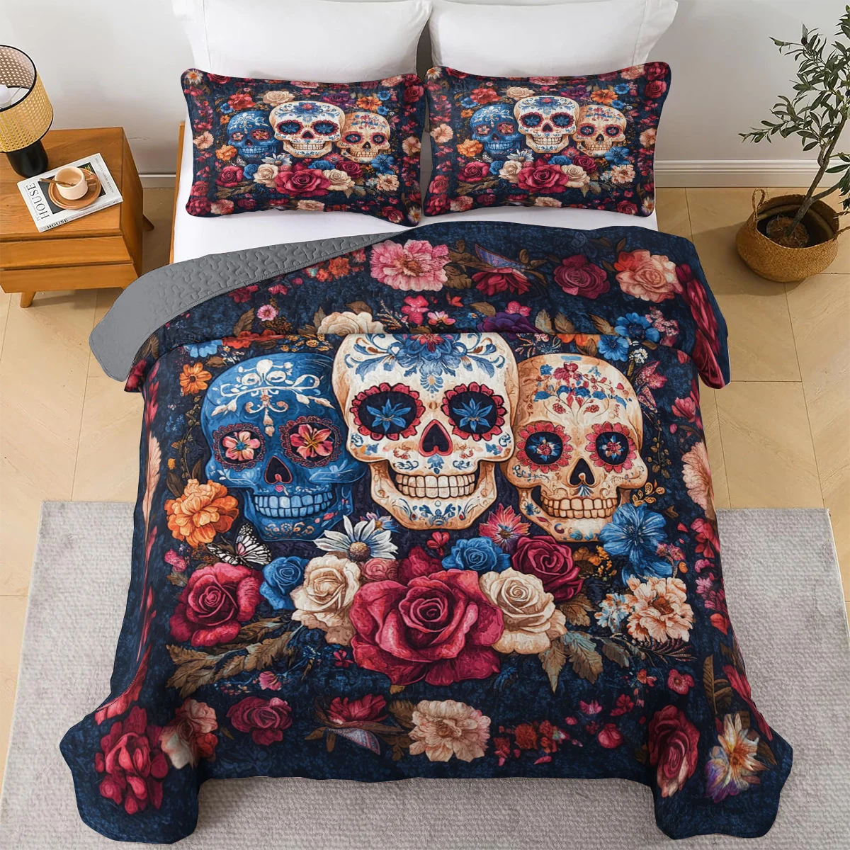 Shineful All Season Quilt 3-Piece Set - Sugar Skull Serenity