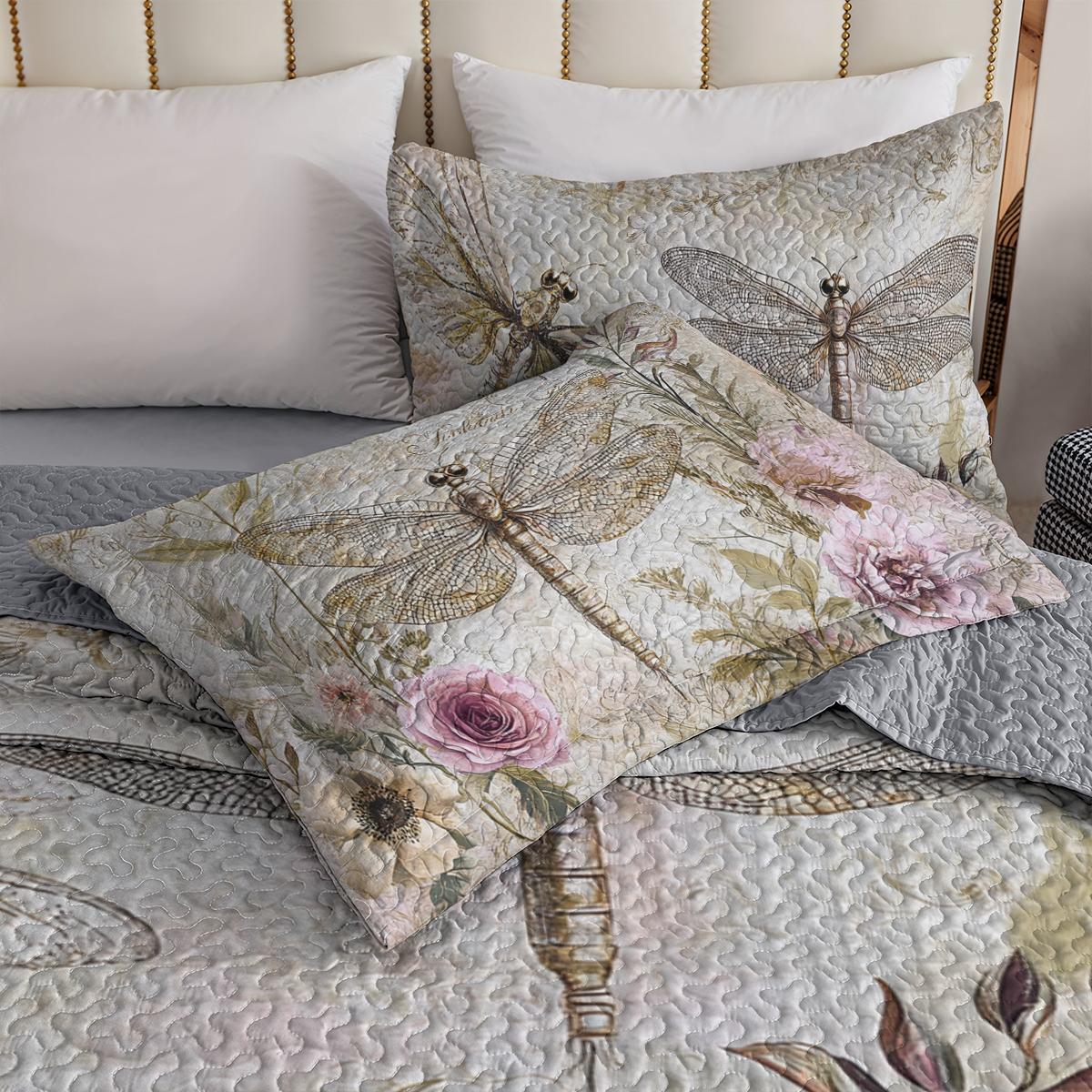 Shineful All Season Quilt 3-Piece Set - Vintage Dragonfly Serenade