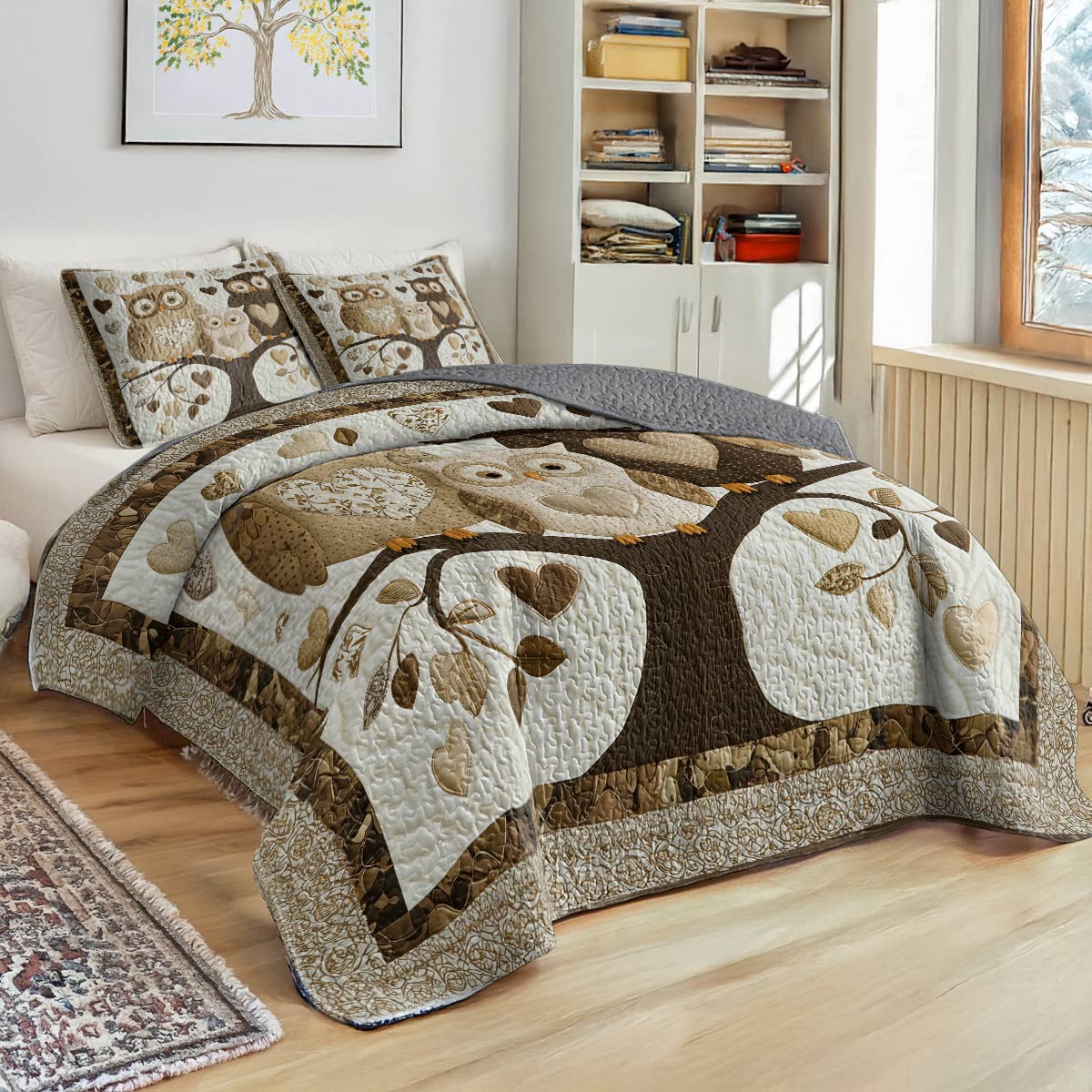 Shineful All Season Quilt 3-Piece Set - Owl Family Love