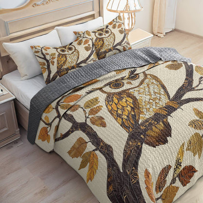 Shineful All Season Quilt 3-Piece Set - Golden Autumn Owl