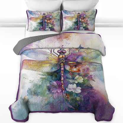 Shineful All Season Quilt 3-Piece Set - Iridescent Dragonfly Dreams