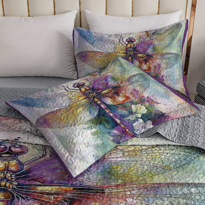 Shineful All Season Quilt 3-Piece Set - Iridescent Dragonfly Dreams