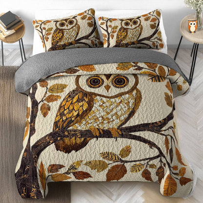 Shineful All Season Quilt 3-Piece Set - Golden Autumn Owl