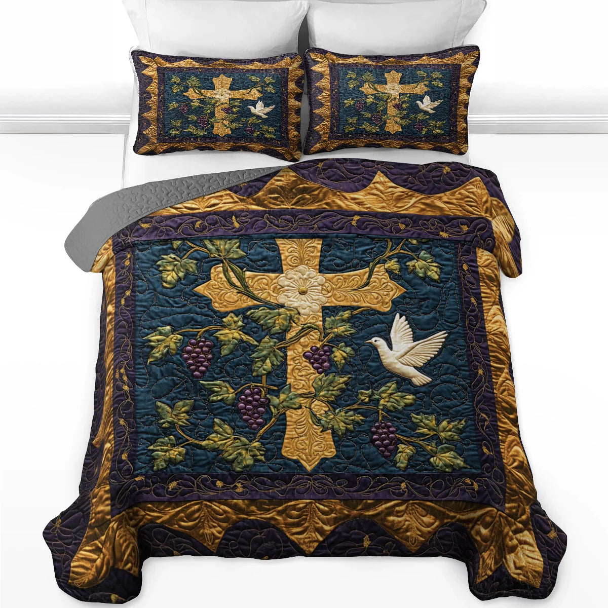 Shineful All Season Quilt 3-Piece Set Golden Cross Serenity