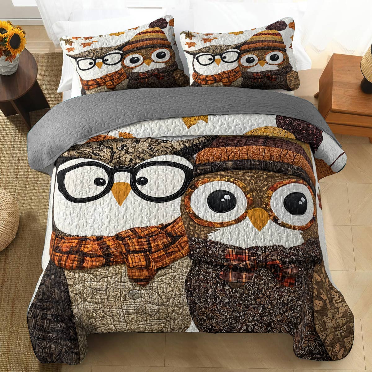 Shineful All Season Quilt 3-Piece Set - Cozy Owl Companions