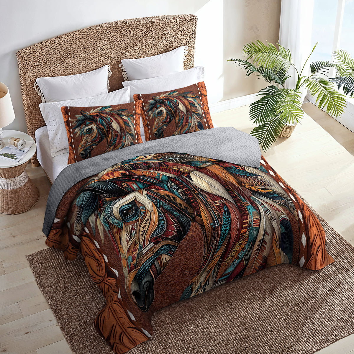 Shineful All Season Quilt 3-Piece Set Tribal Horse Majesty