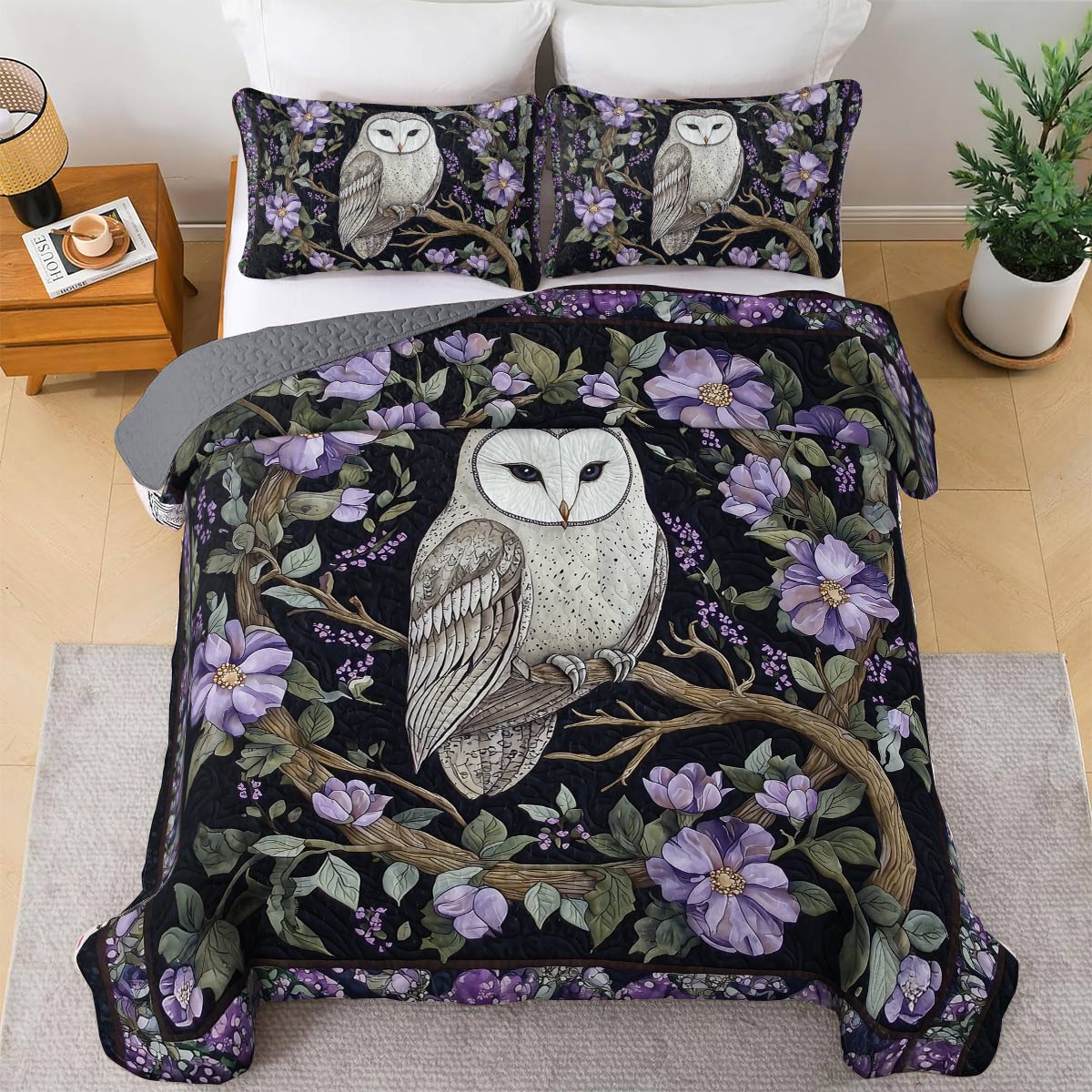 Shineful All Season Quilt 3-Piece Set - Twilight Bloom Owl