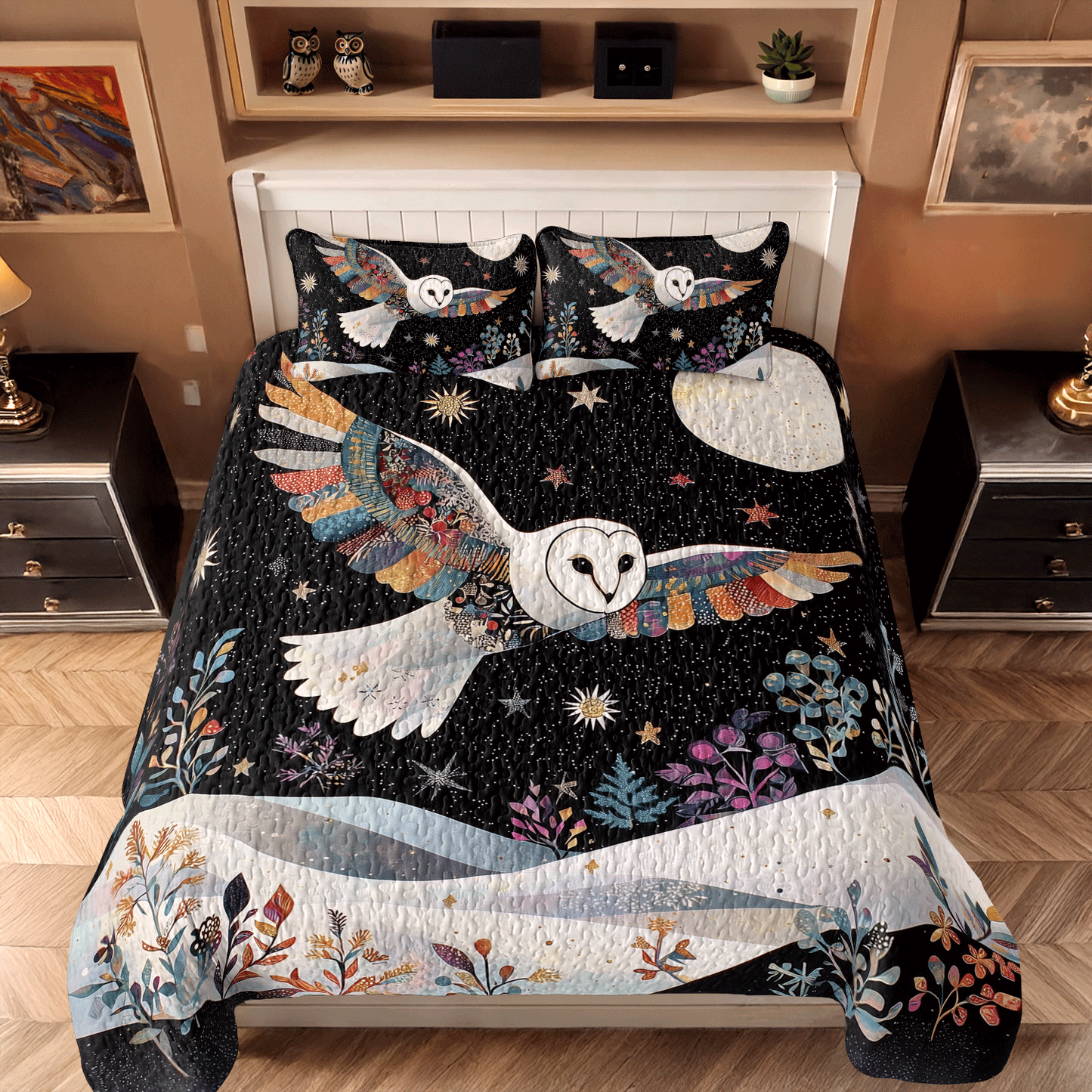 Shineful All Season Quilt 3-Piece Set - Celestial Flight Owl