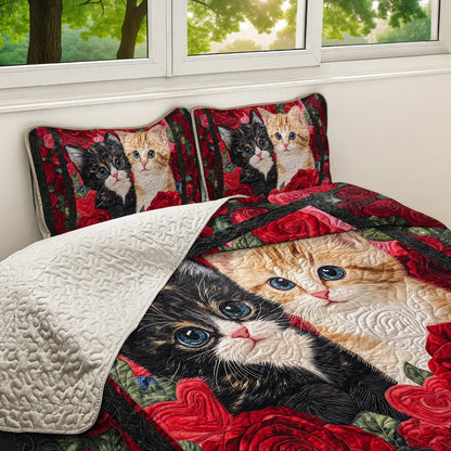 Shineful All Season Quilt 3-Piece Set Cat Purrfect Rose Companions