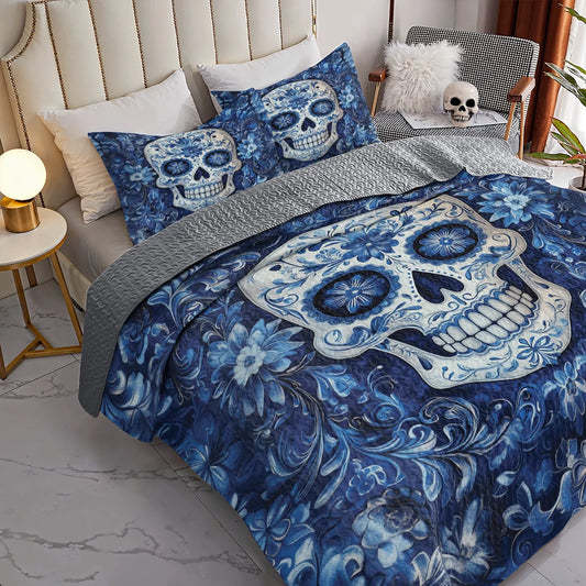 Shineful All Season Quilt 3-Piece Set - Celestial Skull Elegance