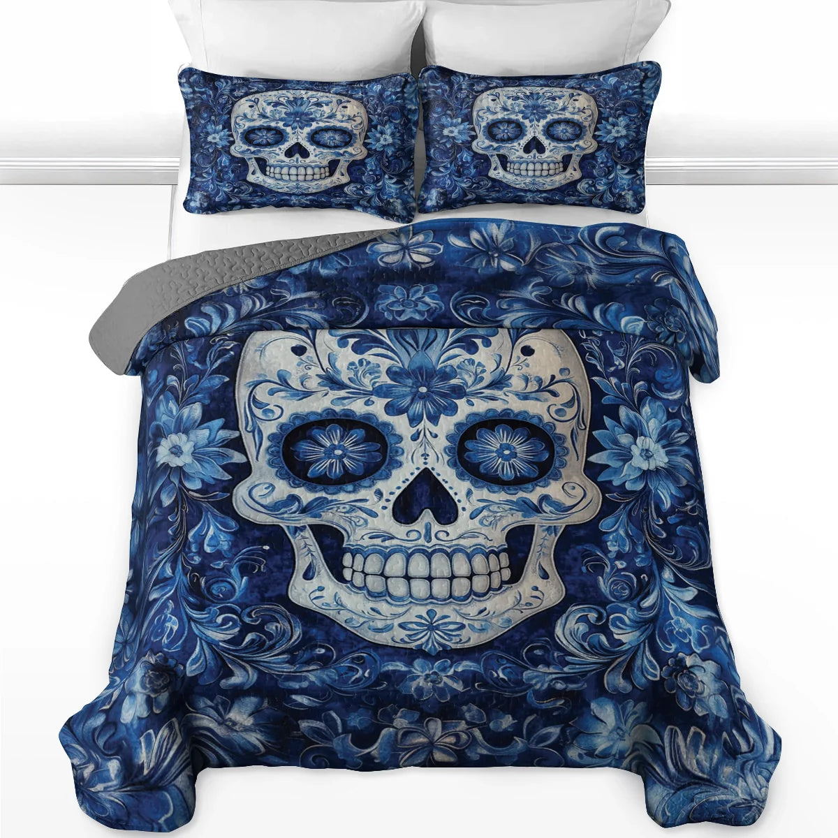 Shineful All Season Quilt 3-Piece Set - Celestial Skull Elegance