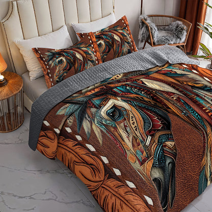 Shineful All Season Quilt 3-Piece Set Tribal Horse Majesty