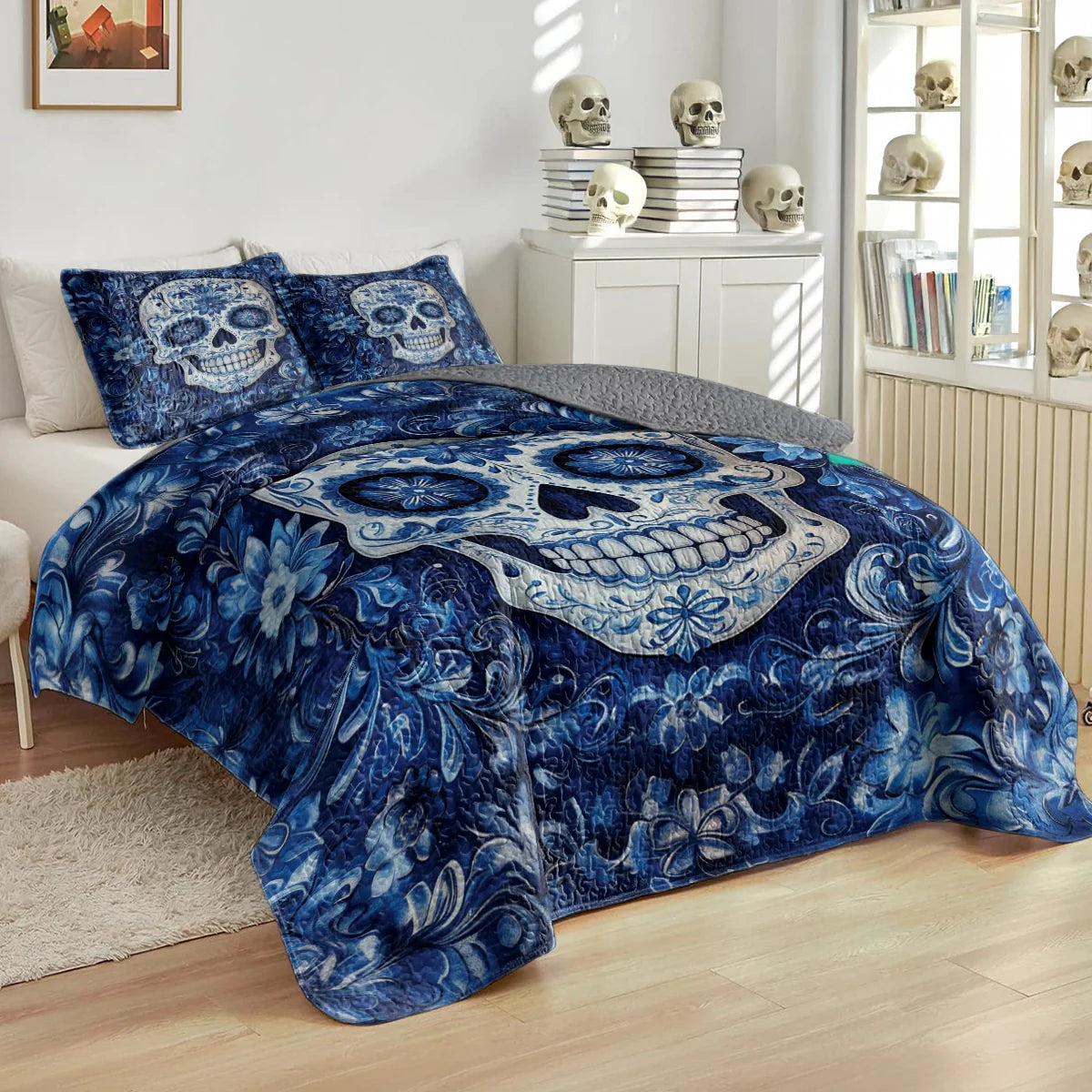 Shineful All Season Quilt 3-Piece Set - Celestial Skull Elegance