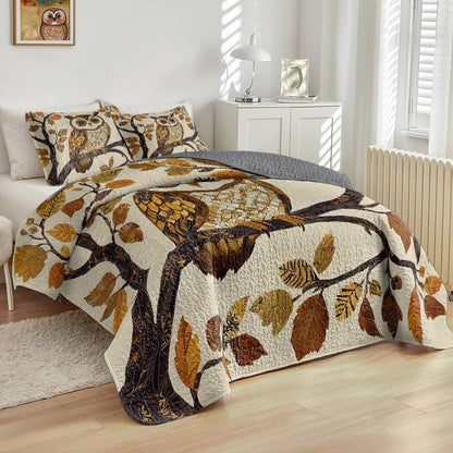 Shineful All Season Quilt 3-Piece Set - Golden Autumn Owl