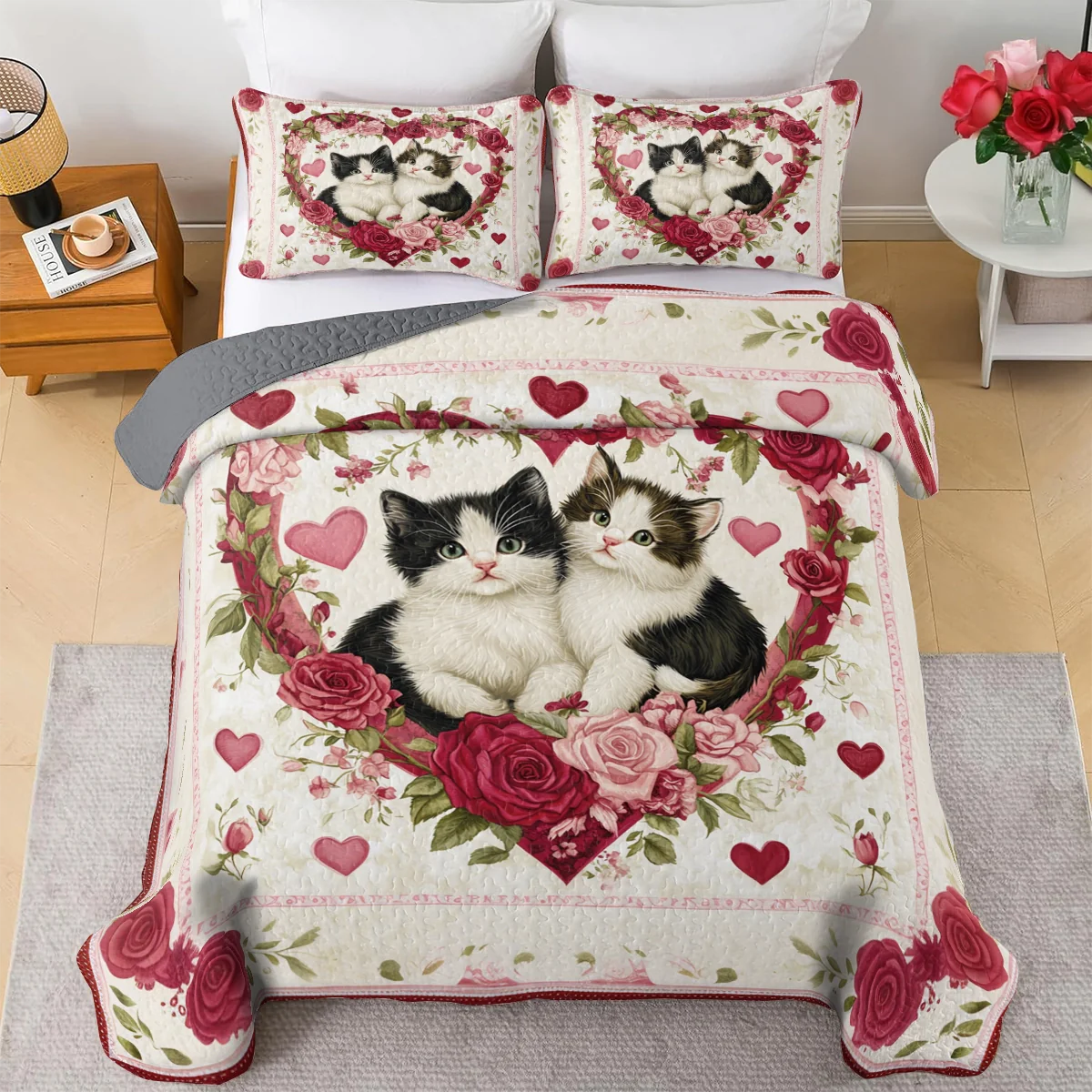 Shineful All Season Quilt 3-Piece Set  Feline Heart Charm