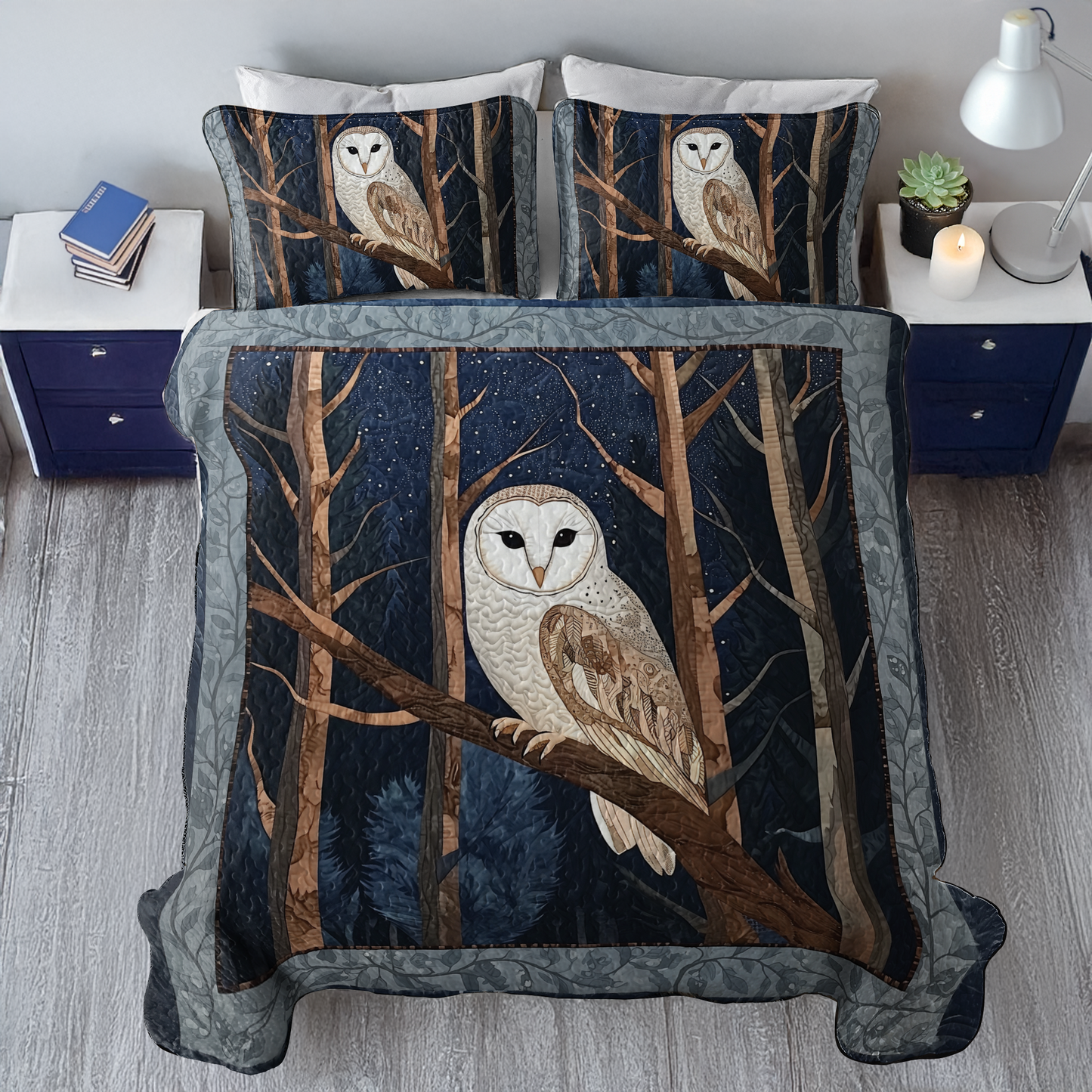 Shineful All Season Quilt 3-Piece Set - Mystic Barn Owl