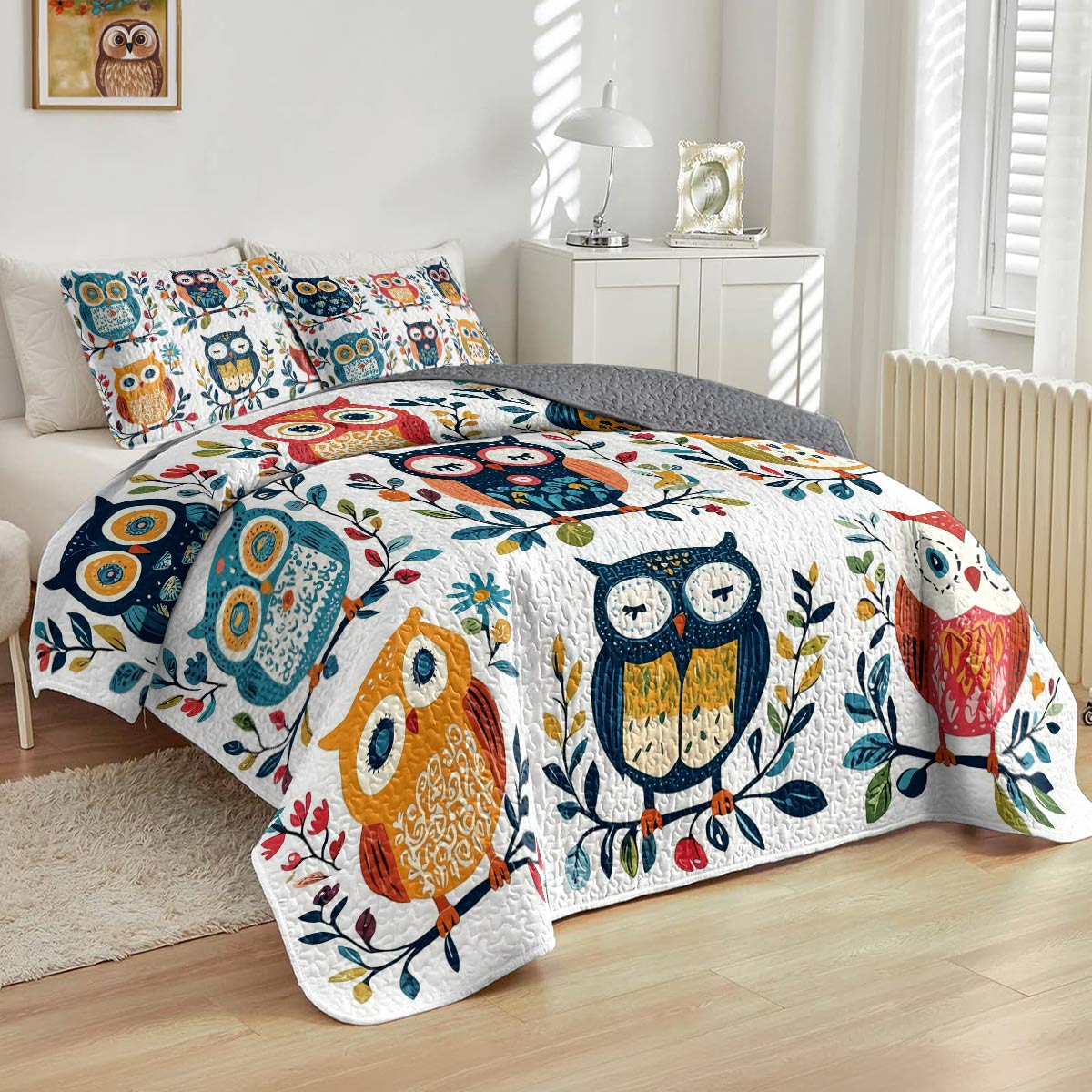 Shineful All Season Quilt 3-Piece Set - Whimsical Owl Harmony