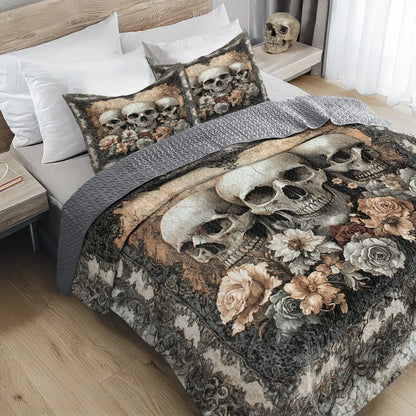 Shineful All Season Quilt 3-Piece Set - Ethereal Skull Garden