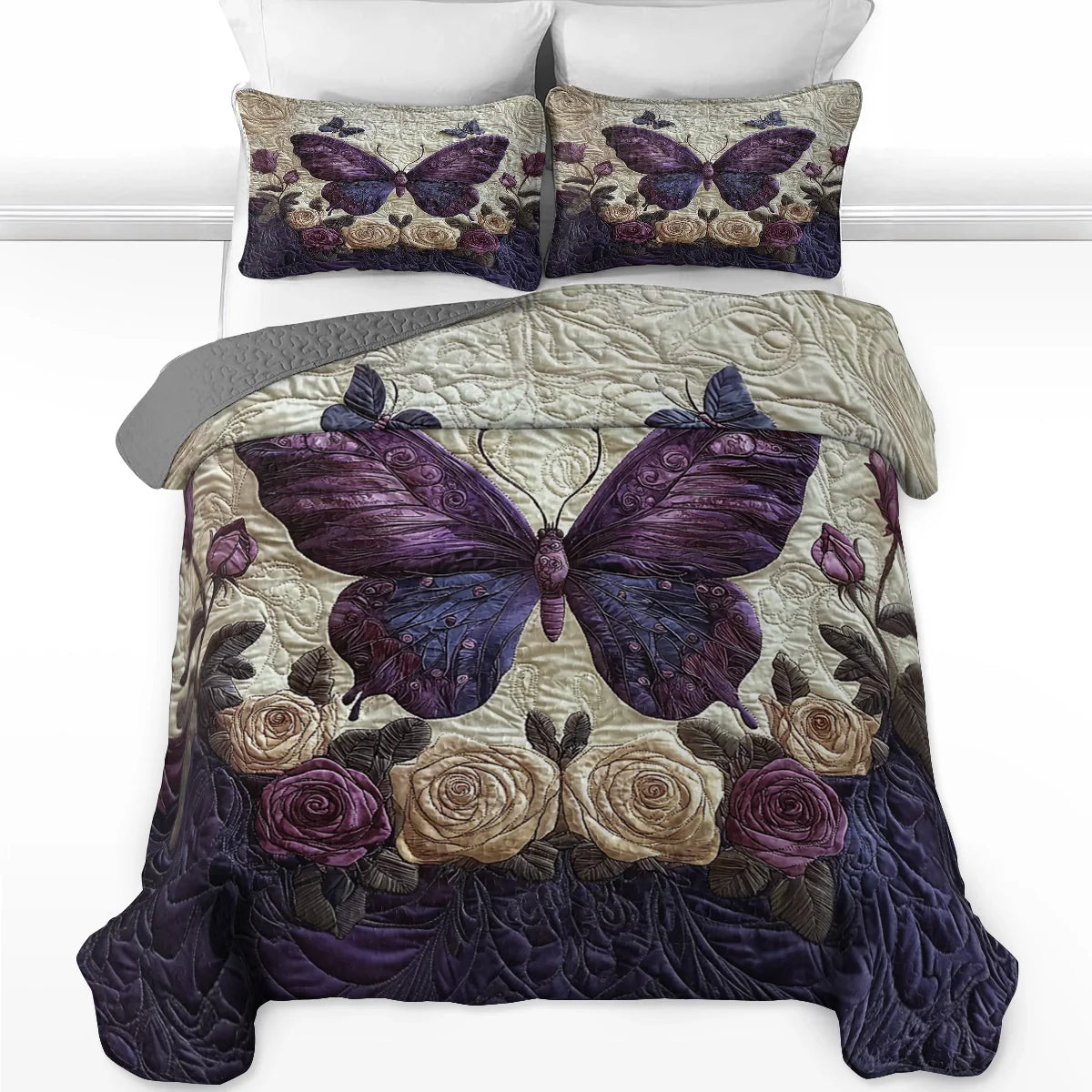 Shineful All Season Quilt 3-Piece Set Luxe Butterfly Comfort