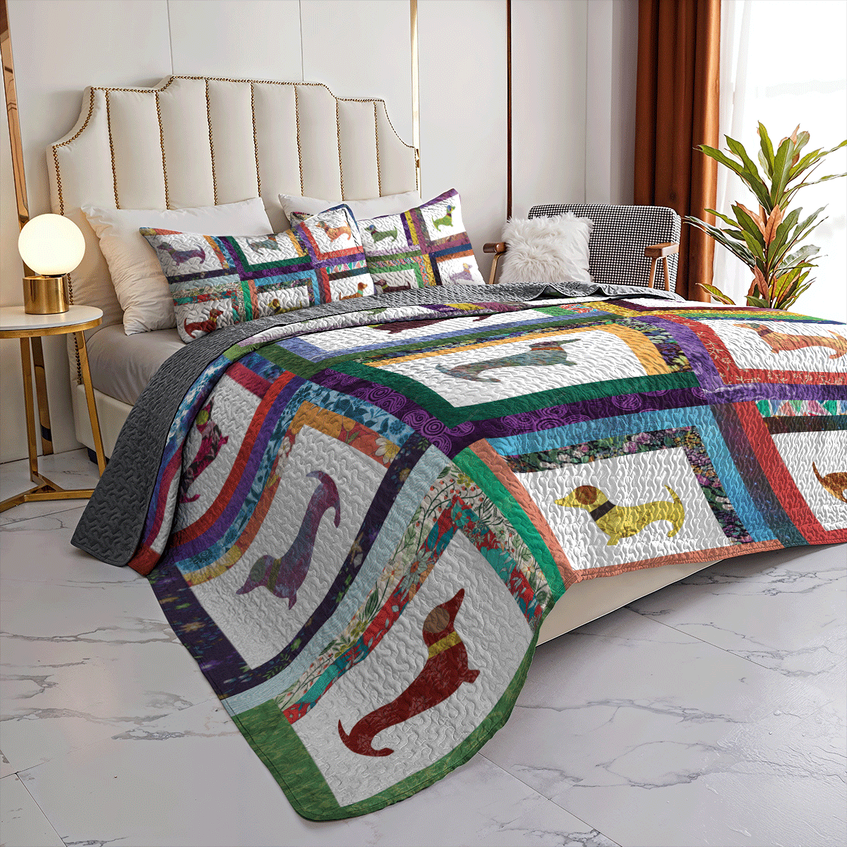 Shineful All Season Quilt 3-Piece Set Dachshund Friends