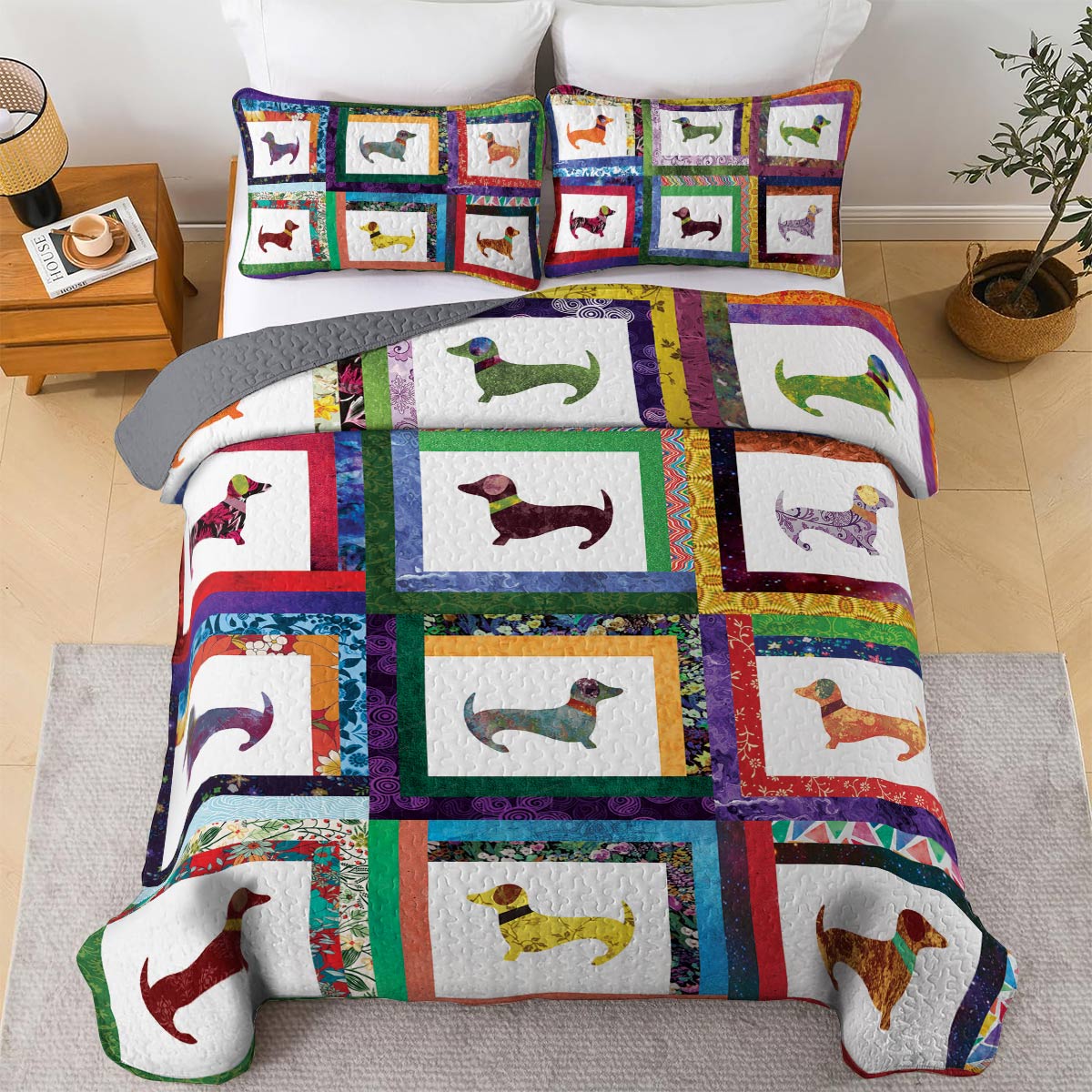 Shineful All Season Quilt 3-Piece Set Dachshund Friends