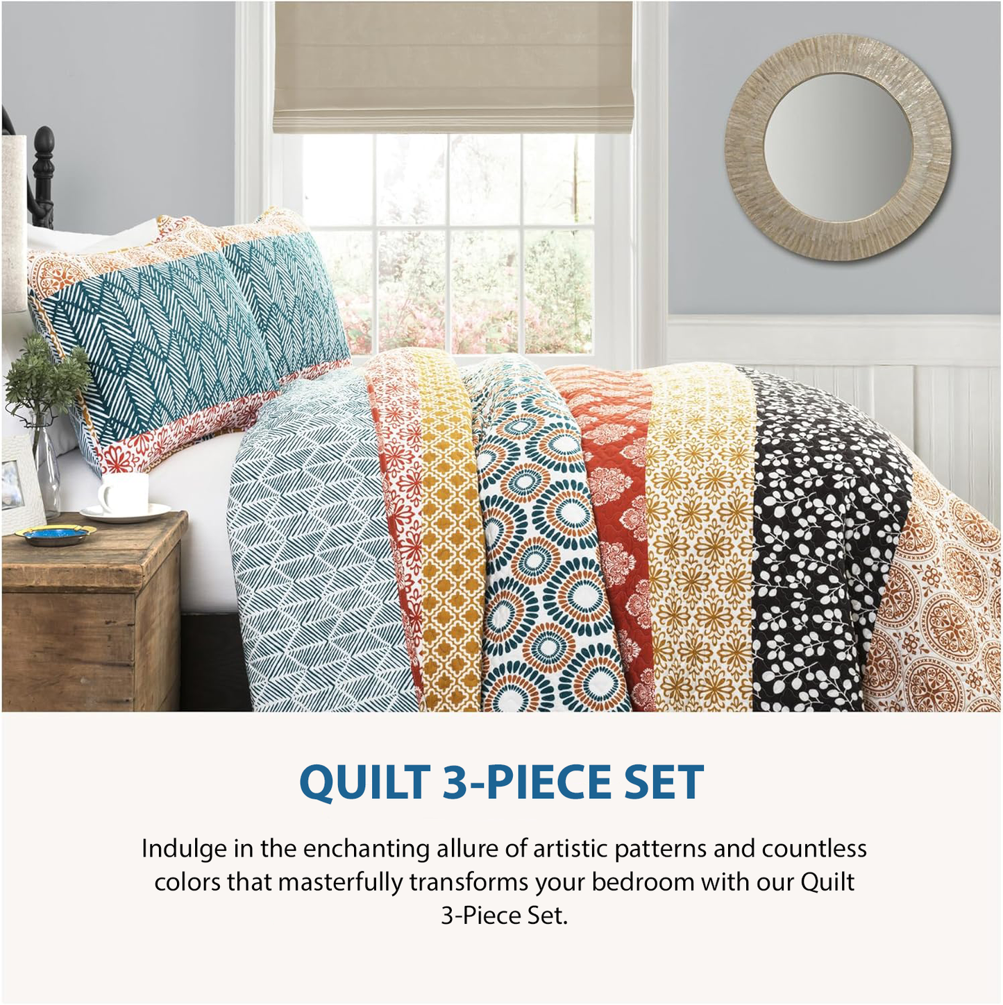 Shineful Flat Print All Season Quilt 3-Piece Set - Midnight Sunflower