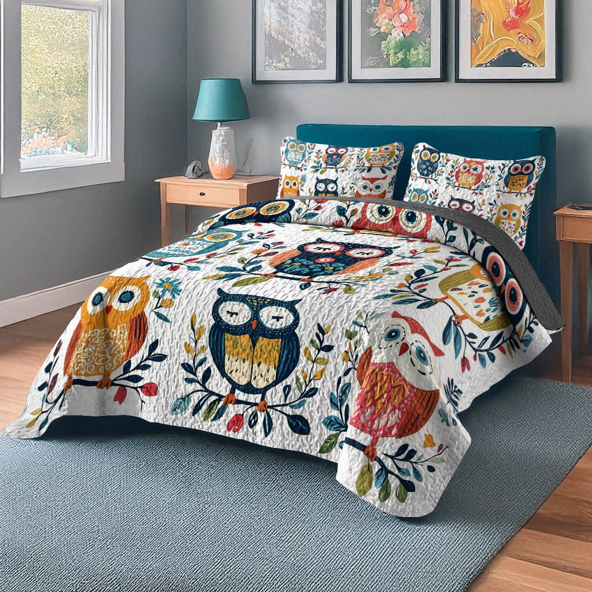 Shineful All Season Quilt 3-Piece Set - Whimsical Owl Harmony