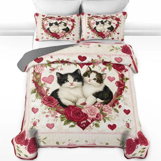 Shineful All Season Quilt 3-Piece Set  Feline Heart Charm